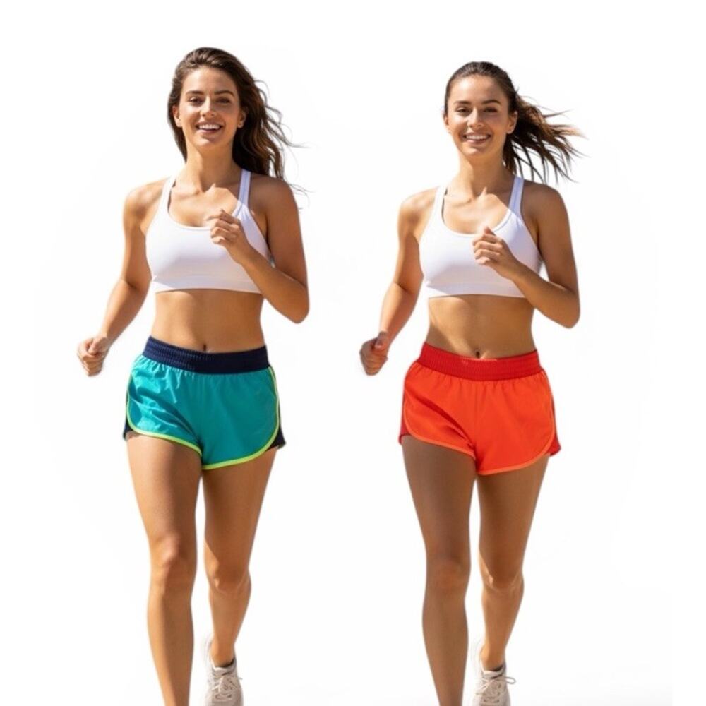 Lot Of 2 Women’s Under Armour Shorts Teal Orange Athletic Size MEDIUM